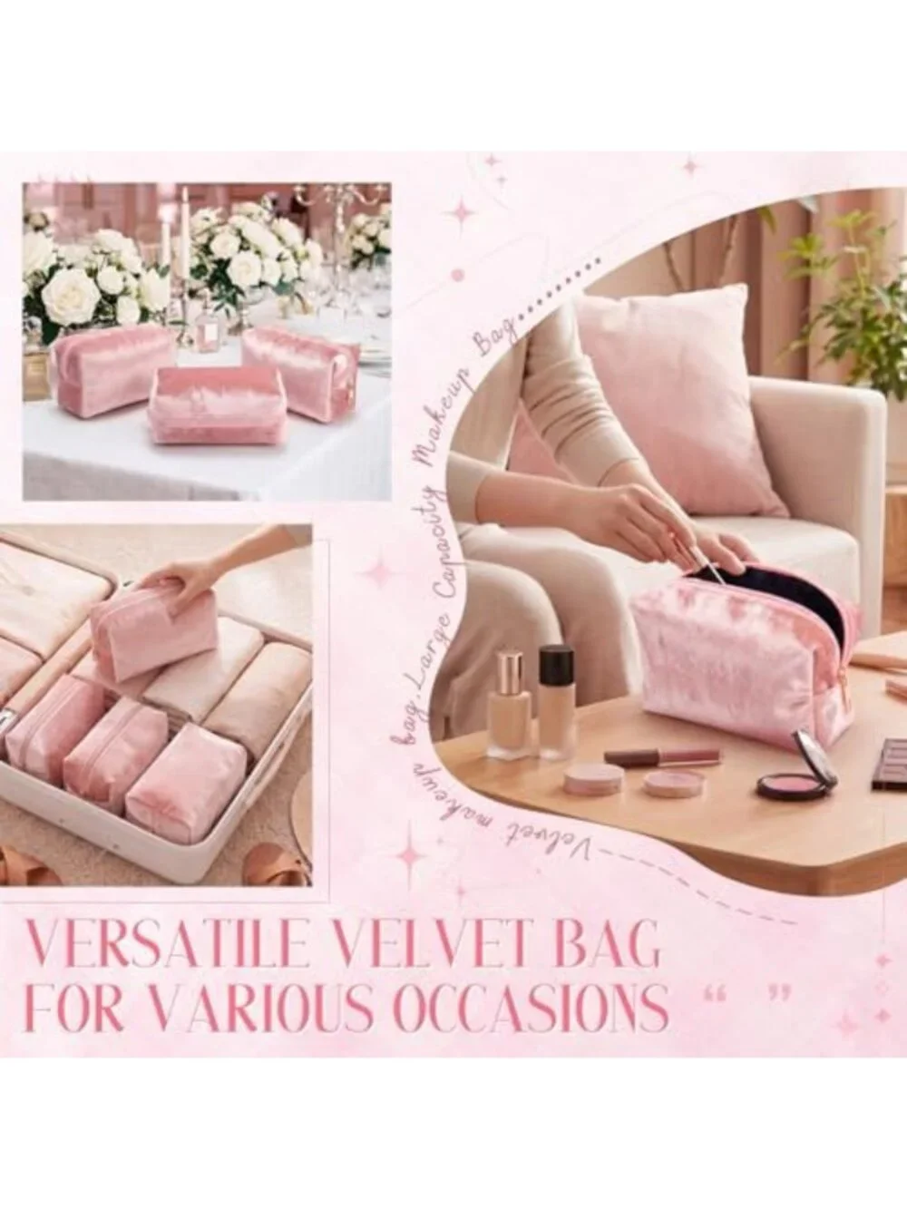 8 Pcs Velvet Bridesmaid Proposal Gift Set - Pink Cosmetic Bags for Wedding Party